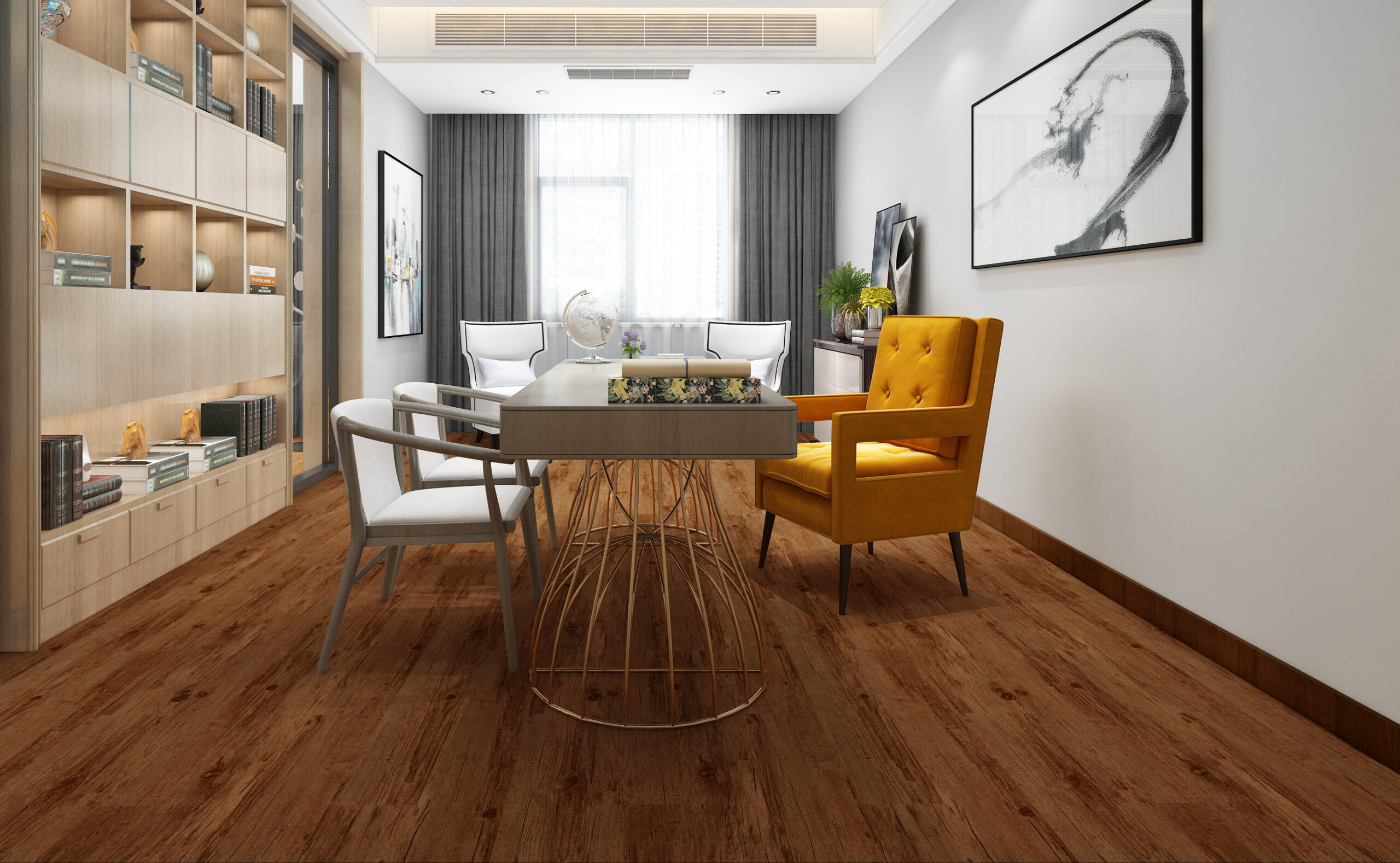Suelo vinílico SPC instalado en proyecto residencial España — tono madera natural