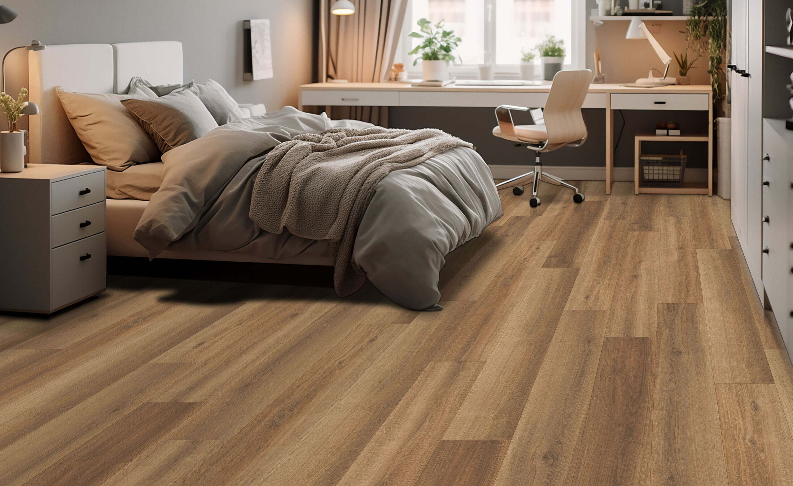 SPC vinyl plank flooring 7.25 x 60 inch installed in US apartment living room