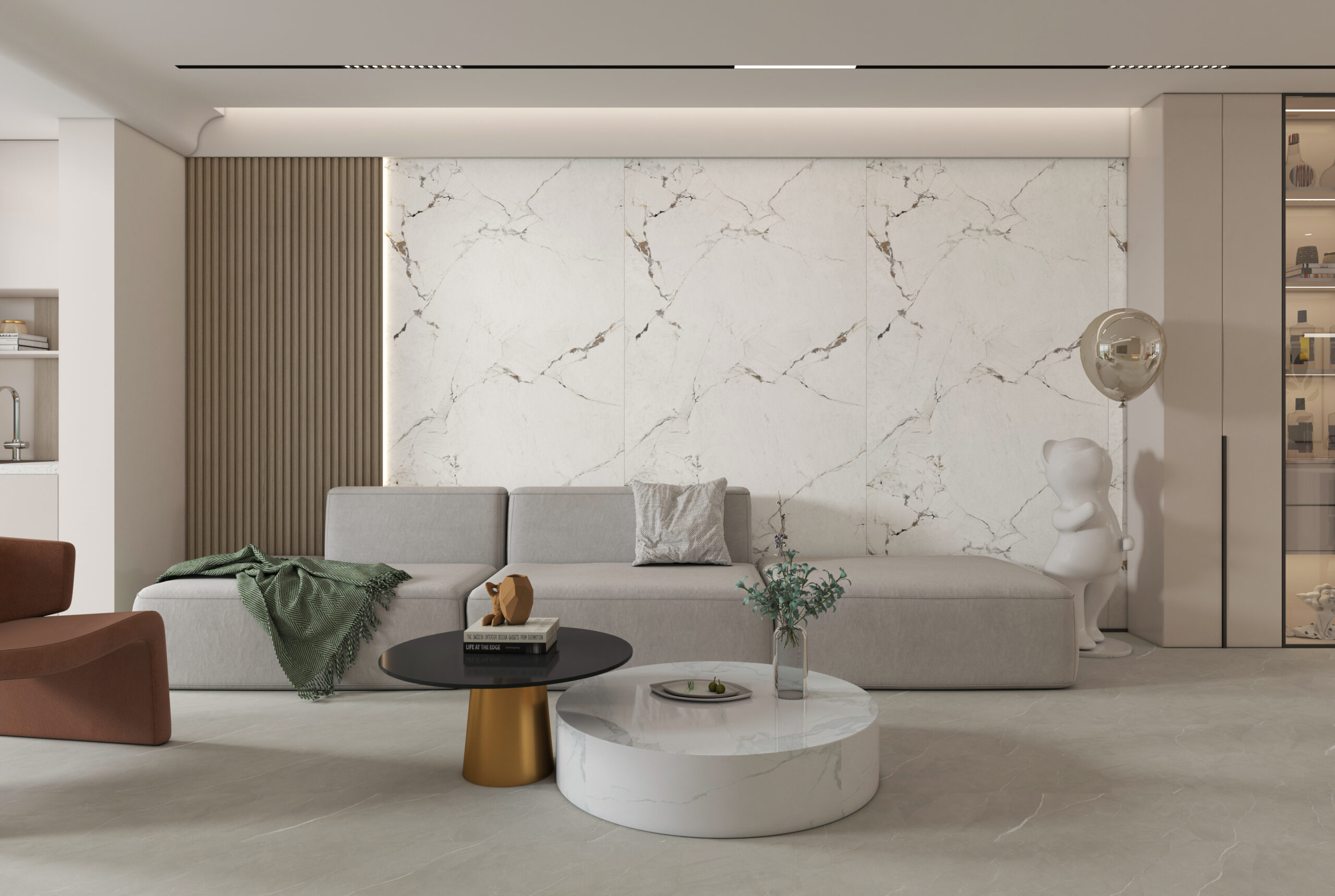 Large-format SPC wall panel in a commercial interior — Ecoflors