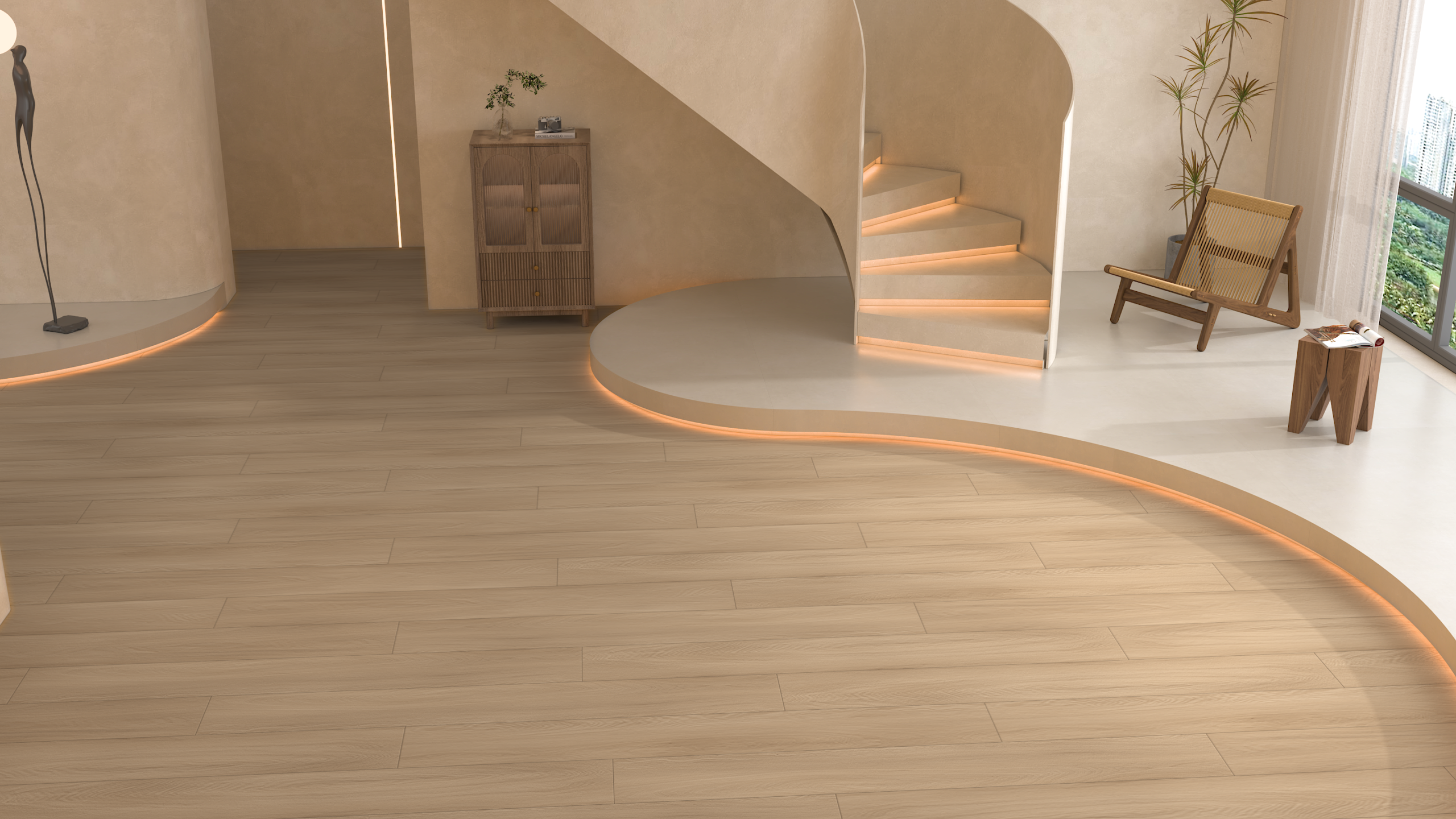 SPC click flooring with 1mm IXPE acoustic underlay — 180x1220mm 5mm 0.5mm wear layer, Unilin click, UAE Dubai residential project