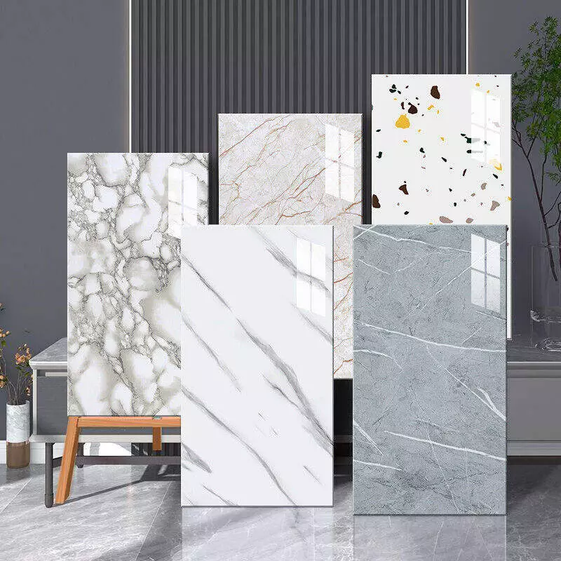 Marble-look large-format SPC wall panels, floor-to-ceiling with no horizontal joints — Ecoflors