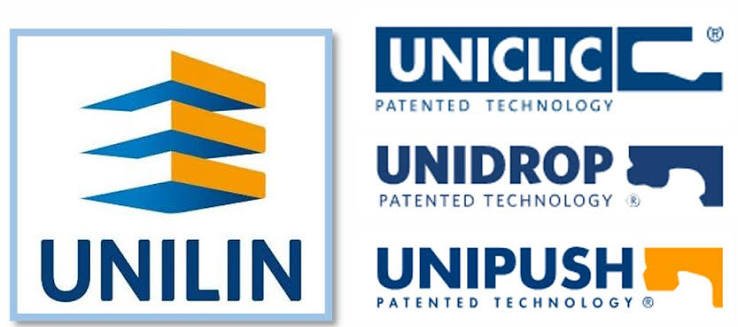 UNILIN Uniclic Unidrop and Unipush locking system logos