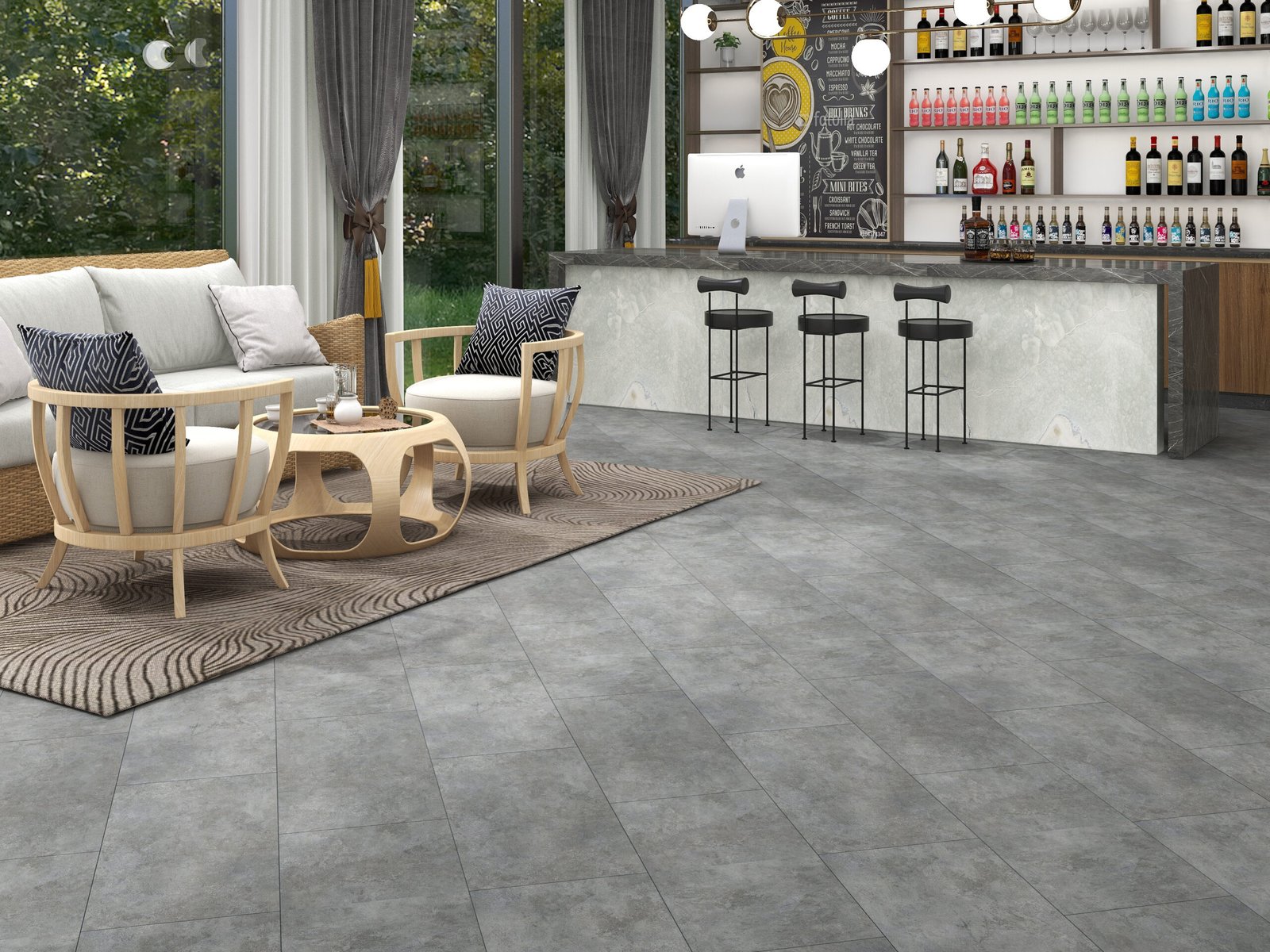 Micro cement look flooring interior scene